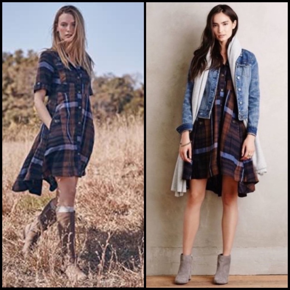 Anthropologie Holding Horses Plaid Shirt Dress
